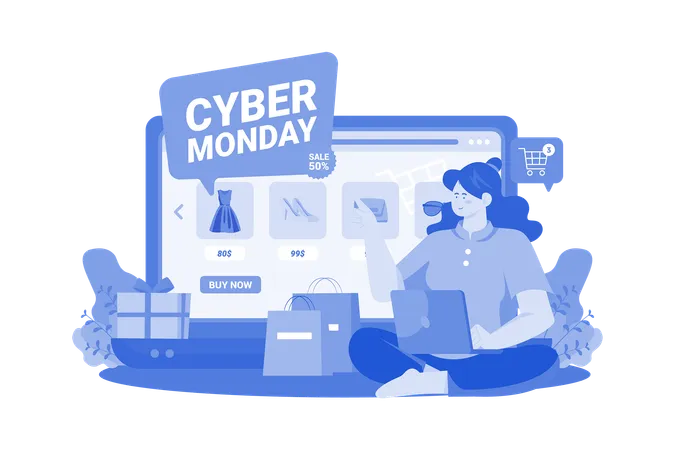 Cyber Monday Shopping Illustration Concept On A White Background Illustration