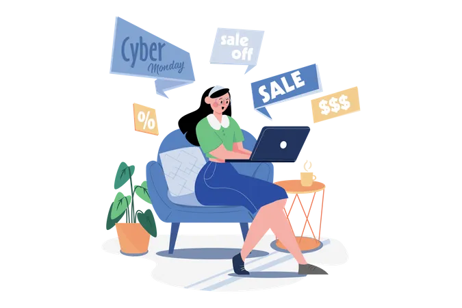 Cyber Monday Shopping Sale  Illustration