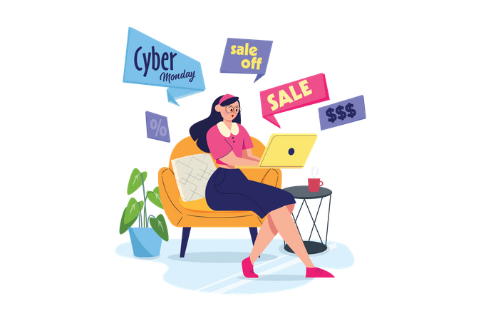 Cyber Monday Shopping Sale  Illustration