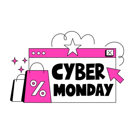 Liquidação da Cyber Monday em cores brilhantes  Ilustração