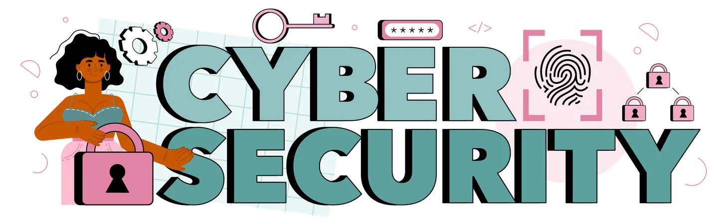 Cyber Security Typographic Header Digital Data Protection And Database Safety Protection Of An Information In The Internet Cyberattack Prevention Flat Vector Illustration Illustration