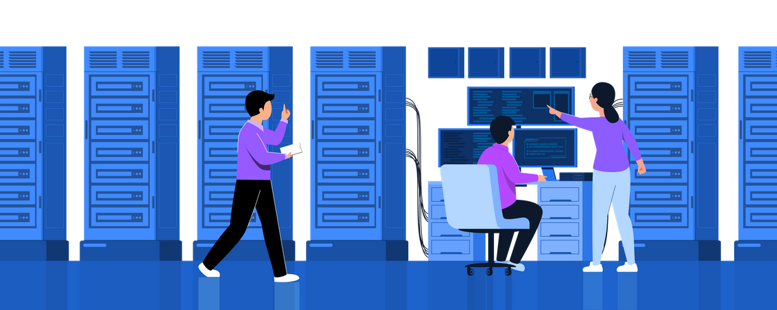 Cyber Security Employees working in office Illustration