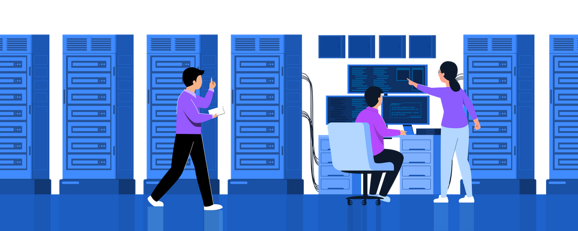 Cyber Security Employees working in office  Illustration