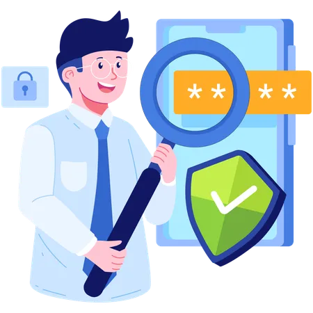 Cyber security officer checking password  Illustration