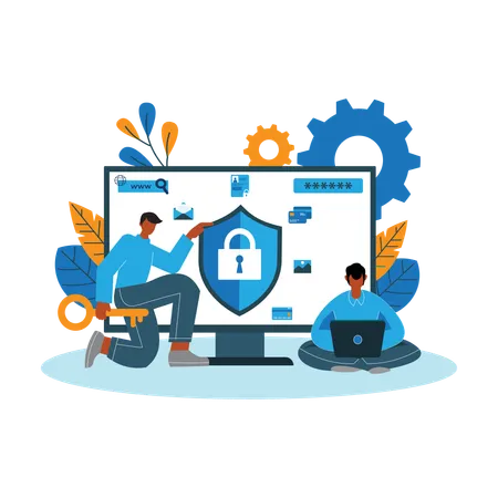 Cyber security provides secure login access  Illustration