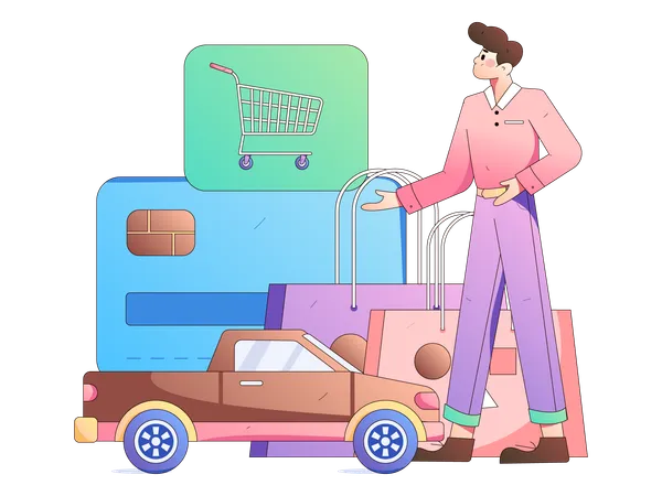 Cyber shopping done by man  Illustration