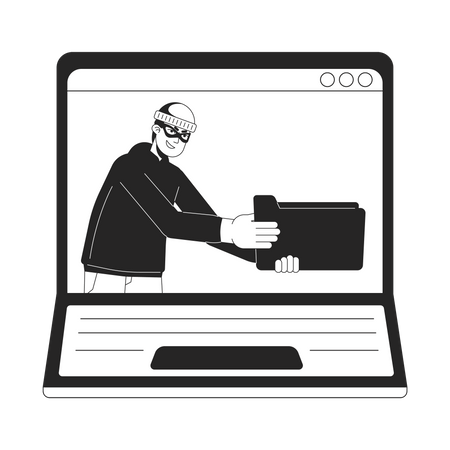 Cyber thief holding folder laptop screen  Illustration