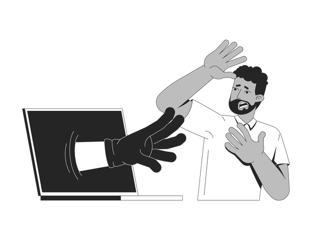 Cyberattack threatening frightened user  Illustration