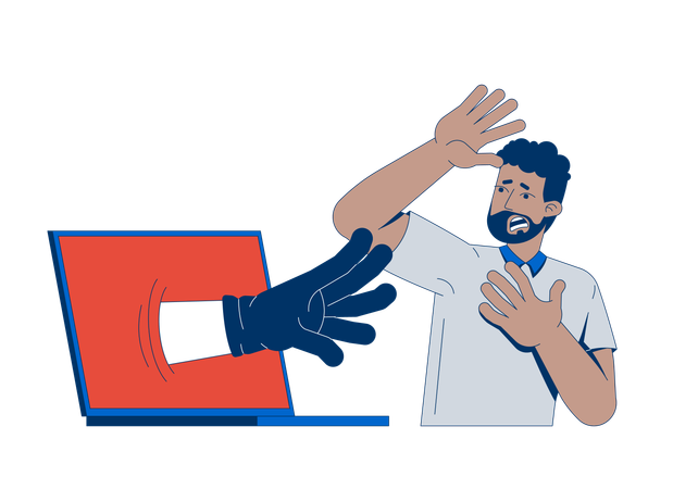 Une cyberattaque menace un utilisateur effrayé  Illustration