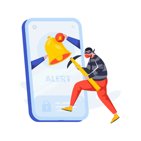Flat Design Of Cybercrime With Notification Warning Alert Concept Illustration