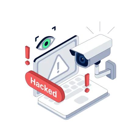 Cybersecurity breach with hacked CCTV camera  Illustration