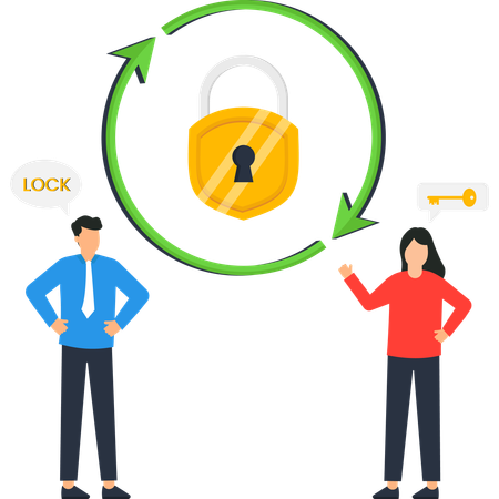 Cybersecurity  Illustration Data Protection Lock Key Teamwork  Illustration