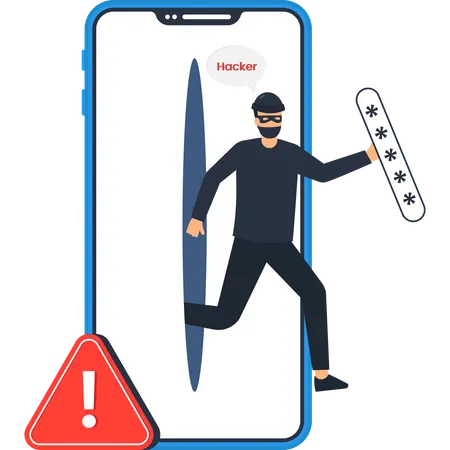Cybersecurity Threat Hacker Mobile Phone Breach Alert Warning  Illustration
