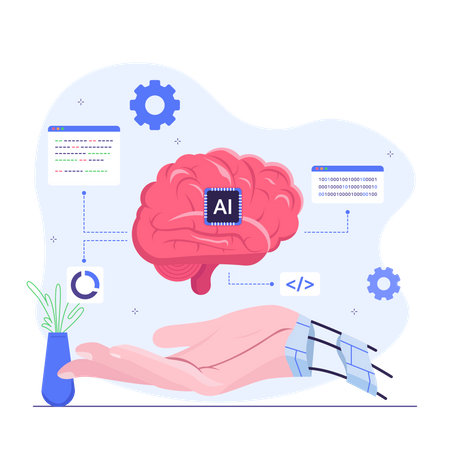 Cyborg hand with artificial intelligence brain  Illustration