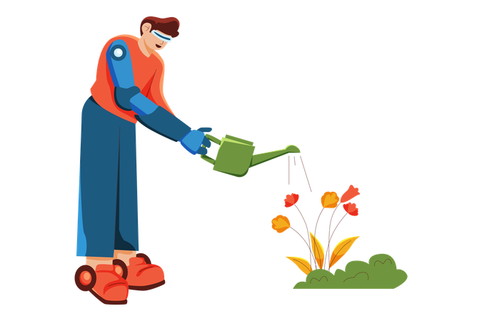 Cyborg watering plant  Illustration