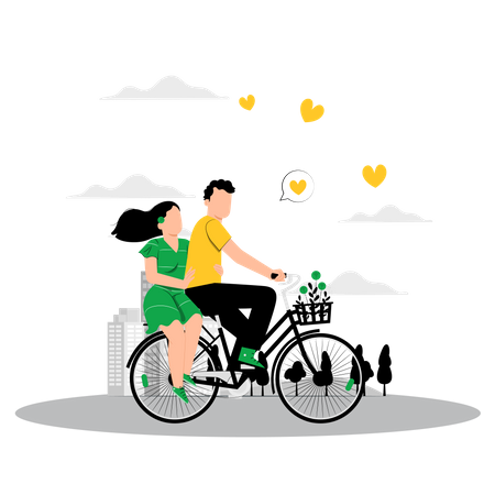 Couple à vélo  Illustration