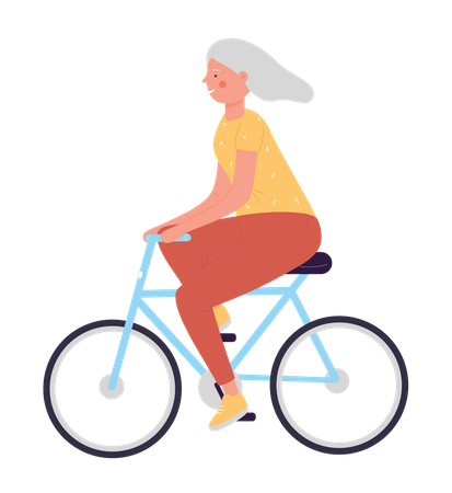 Femme âgée, équitation, cycle  Illustration