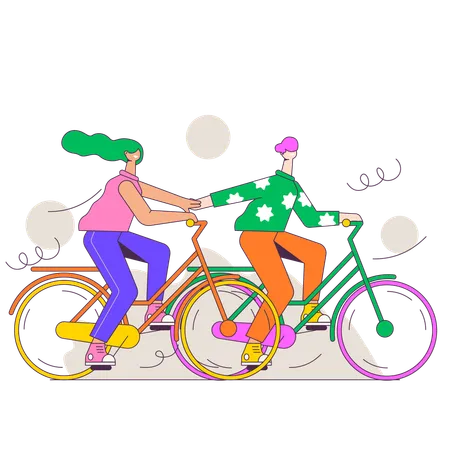 Personnage De Couple Cycliste Illustration