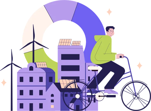 Homme à vélo pour sauver l'environnement  Illustration