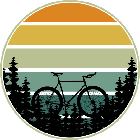 Bike To The Forest Retro Design Landscape Illustration