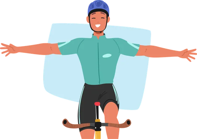 Sportsman Cyclist Gracefully Rides Arms Outstretched Embodying Triumph And Freedom A Testament To Strength Skill And The Sheer Joy Of Conquering The Open Road Cartoon People Vector Illustration Illustration