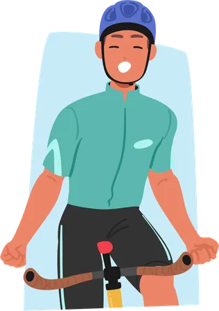 Jubilant Sportsman Cyclist Character Riding Vigorously Thrusts His Fist Into The Air In Triumphant Yeah Gesture His Face Alight With An Ecstatic Expression Of Victory And Sheer Exhilaration Vector イラスト