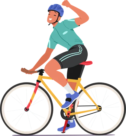 Jubilant Cyclist Character Raised His Triumphant Fist In The Air Celebrating Victory With A Radiant Smile Embodying The Pure Joy Of Sportsmanship And Achievement Cartoon People Vector Illustration Illustration