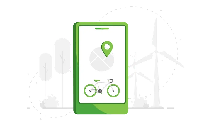 Cycle Tracker on mobile map Illustration