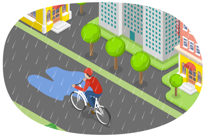 Cycling In rain  Illustration