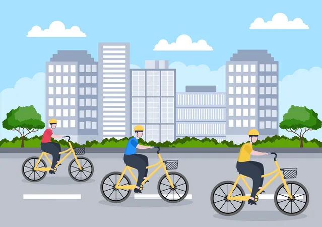 Bicycle And Scooter Vector Flat Illustration People Riding It Sports Outdoor Recreational Activities On Park Road Or Highway Are Living A Healthy Lifestyle Illustration