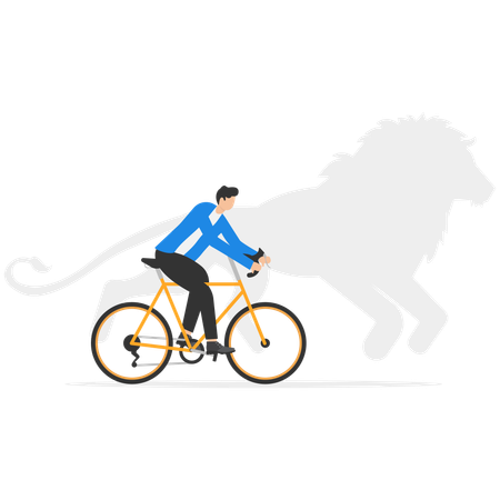 Cyclist and silhouette riding a tiger  Illustration