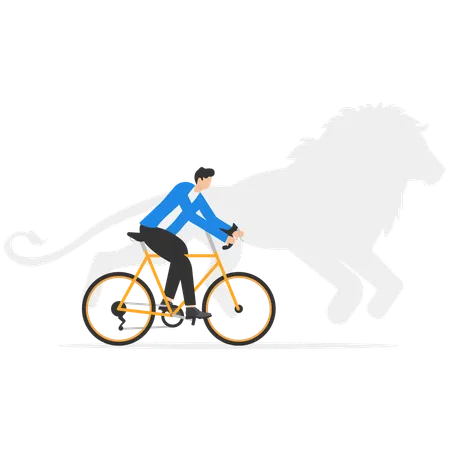 Cyclist and silhouette riding a tiger  Illustration