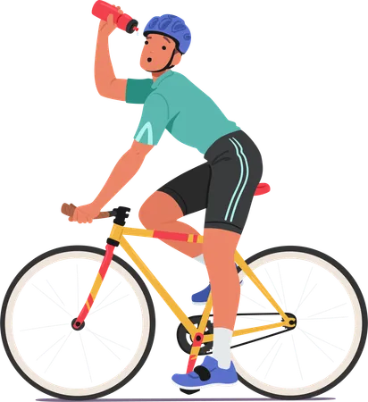 Cyclist Sportsman Character Pedaling Discovers Empty Water Bottle Parched Seeking Hydration Persists Through The Ride Thirsting For Replenishment Cartoon People Vector Illustration Illustration