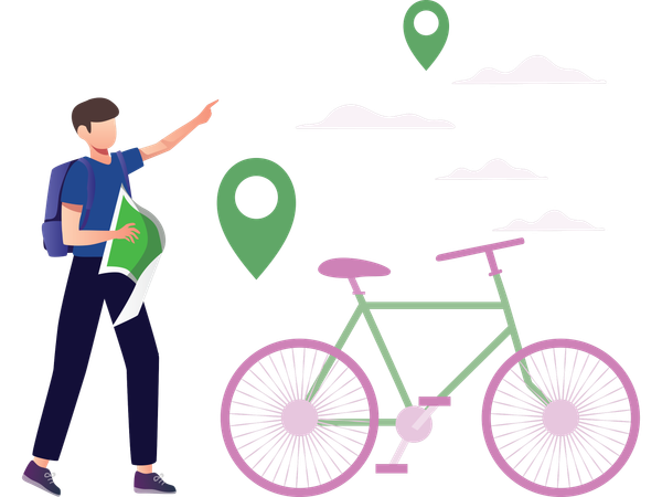 Cyclist finding online location  Illustration