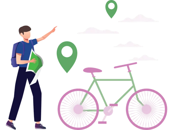 Cyclist finding online location  Illustration