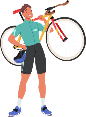 Cyclist holding cycle  Illustration