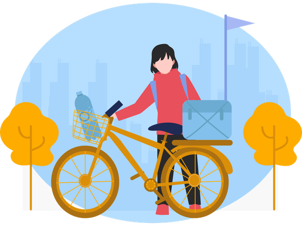 Une cycliste part en road trip  Illustration