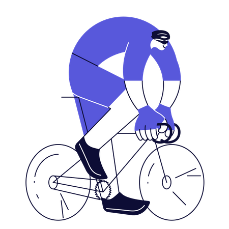 Un cycliste se précipite sur un vélo  Illustration