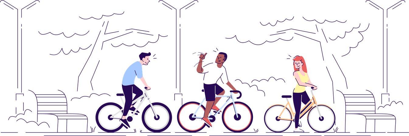 Cyclists in park  Illustration