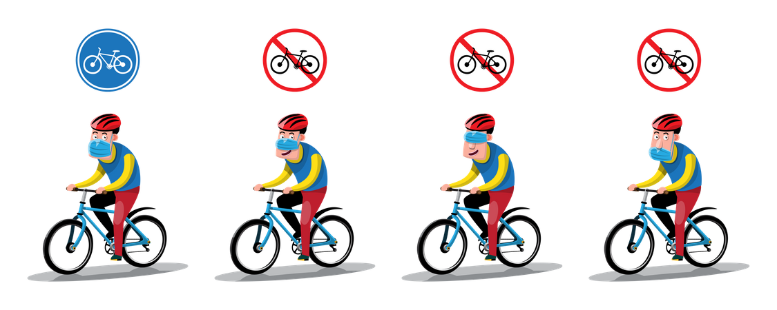 Cyclists should properly wear a mask while riding a bicycle Illustration