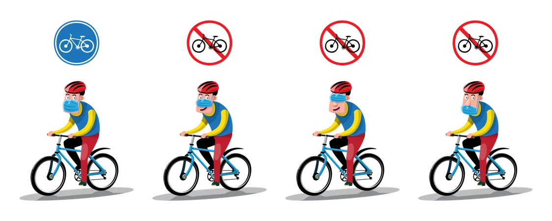 Cyclists Should Properly Wear A Mask While Riding A Bicycle Flat Vector Illustration Character Design Illustration