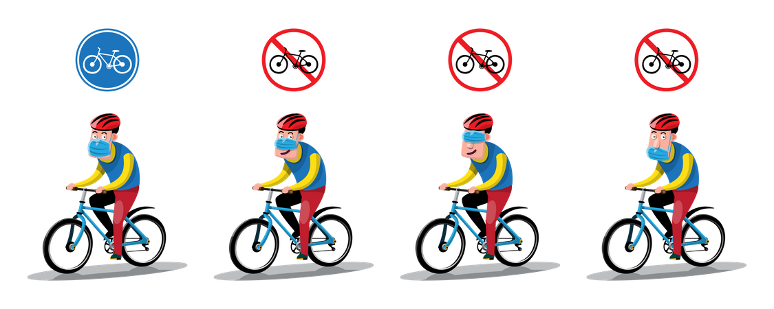 Cyclists should properly wear a mask while riding a bicycle  Illustration