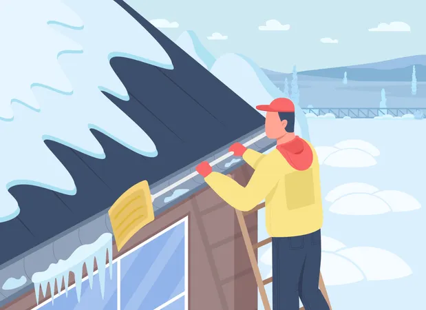 Schneeräumung auf Dächern  Illustration