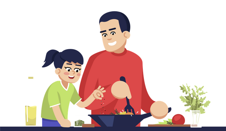 Dad And Daughter Cooking Meal  Illustration