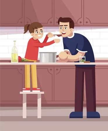 Dad and daughter degustating meal  Illustration