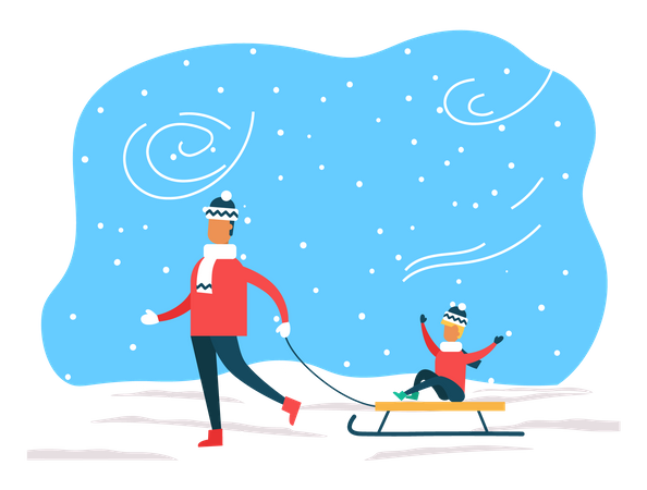 Dad and son enjoying winter activity Illustration