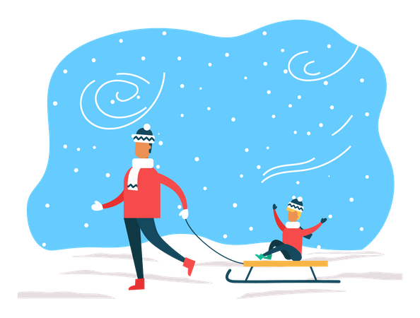 Dad and son enjoying winter activity  Illustration