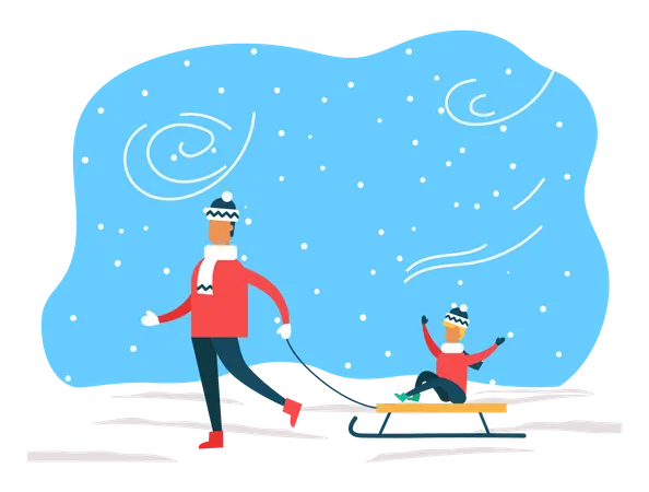 Dad and son enjoying winter activity  Illustration