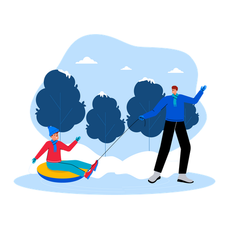 Dad and son enjoying winter activity  Illustration