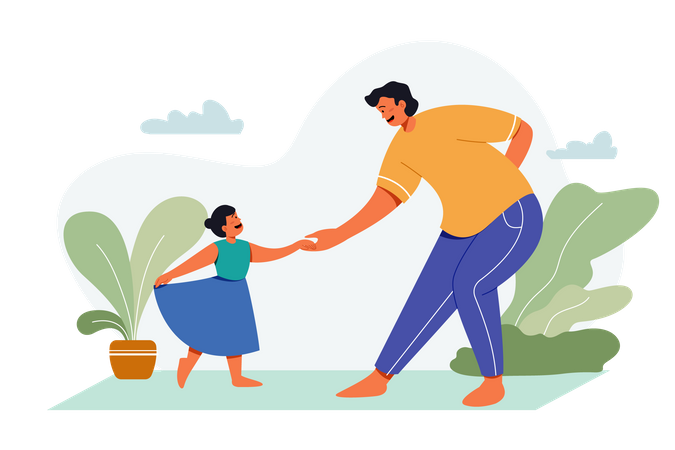 Dad dancing with daughter on Fathers Day Illustration